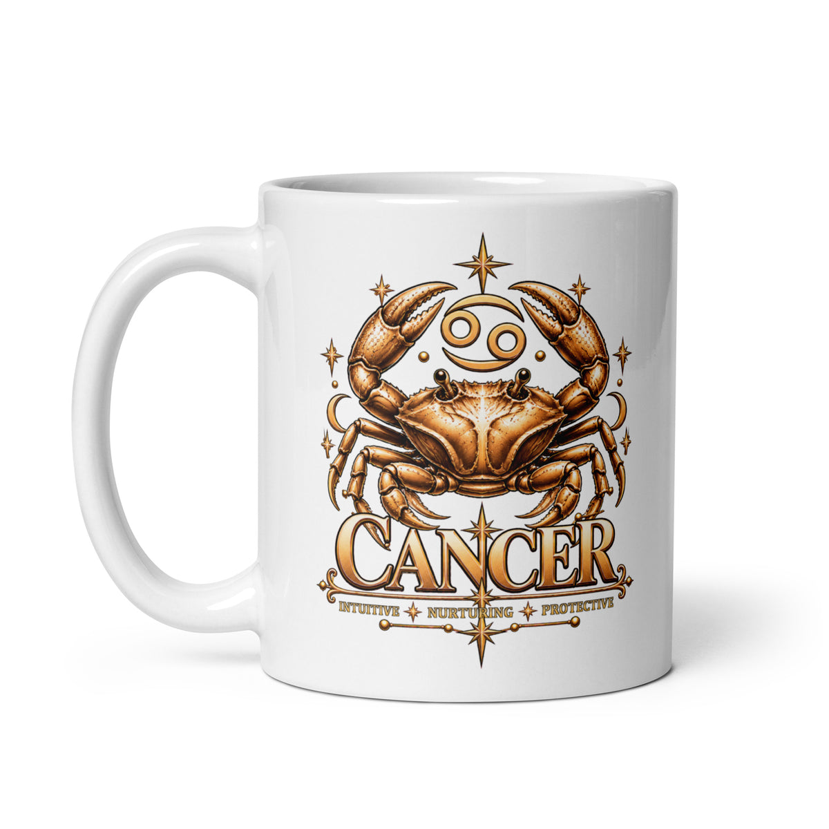 Cancer zodiac mug, 11 oz white glossy, handle on the left