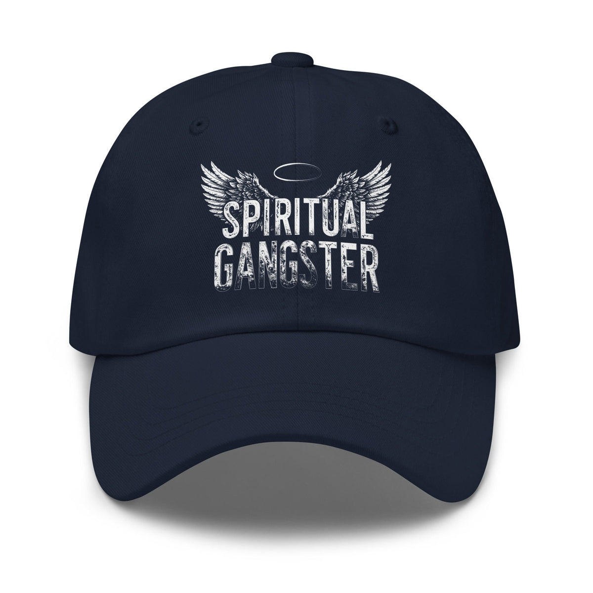 A navy classic dad hat, front view
