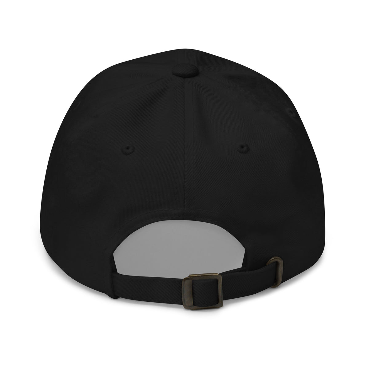 Spiritual Gangster design with angel wings and a halo, on a black dad hat, back view
