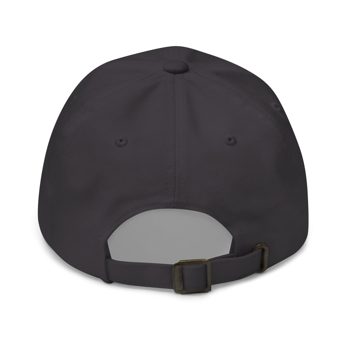 Spiritual Gangster design with angel wings and a halo, on a dark grey dad hat, back view