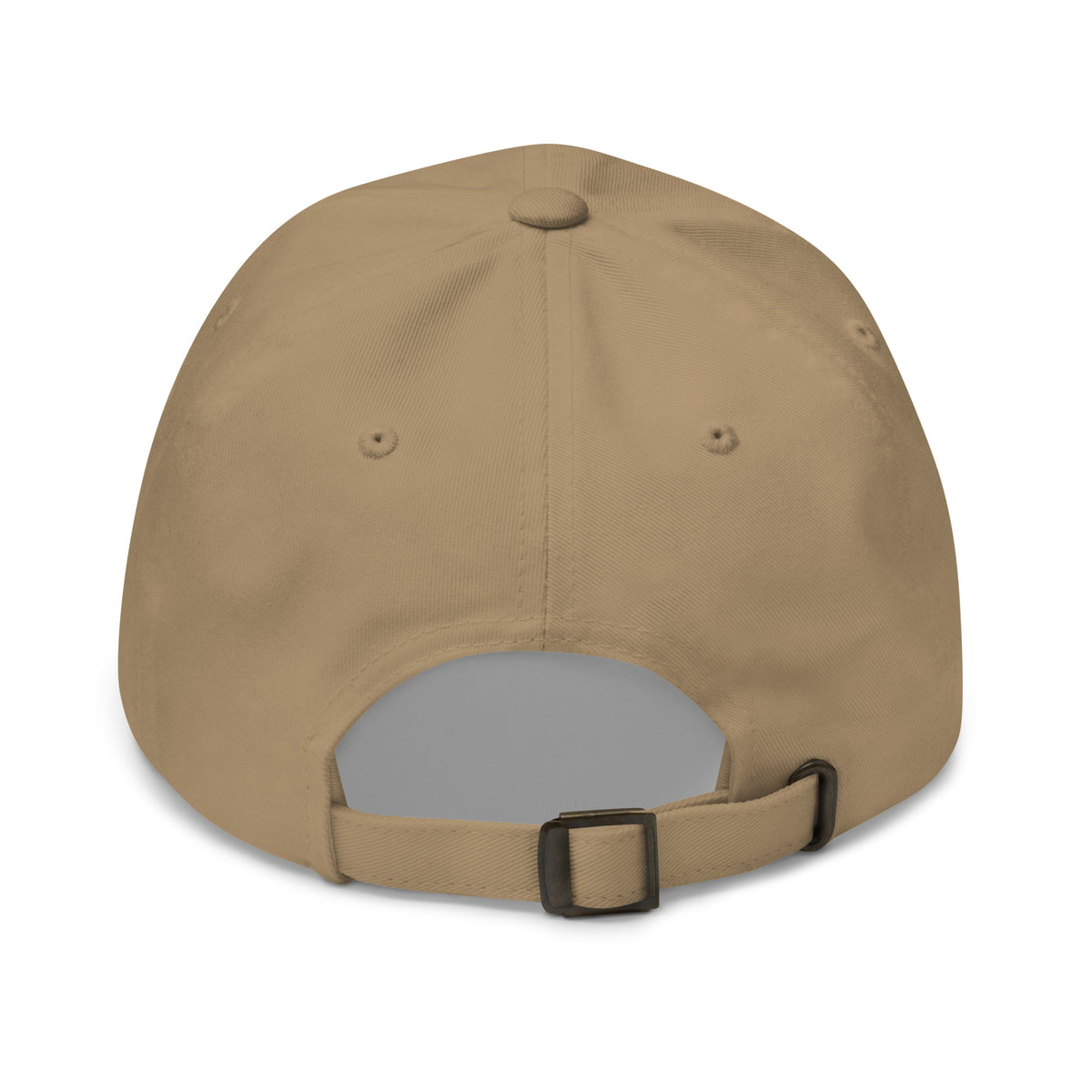 Spiritual Gangster design with angel wings and a halo, on a khaki dad hat, back view