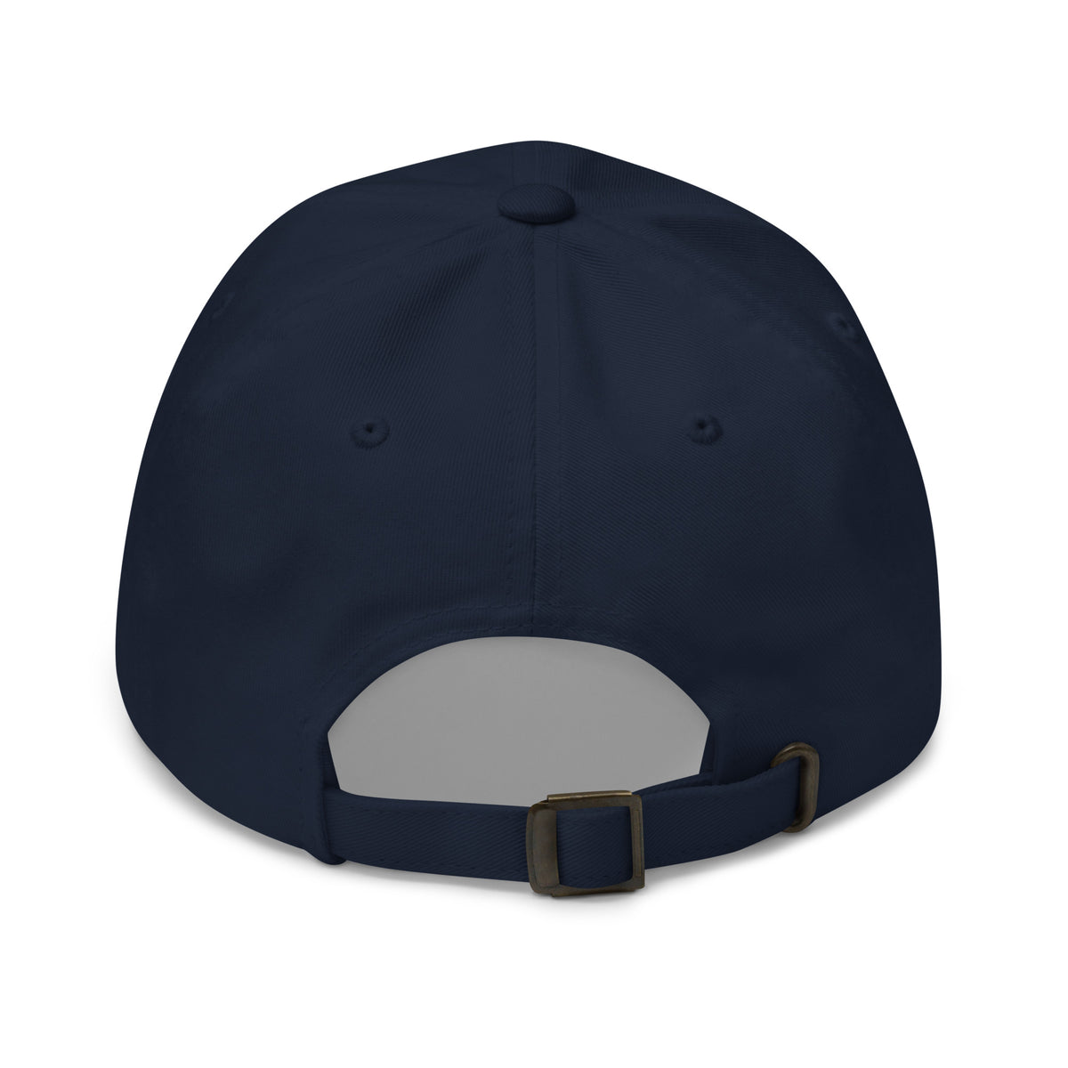 Spiritual Gangster design with angel wings and a halo, on a navy dad hat, back view