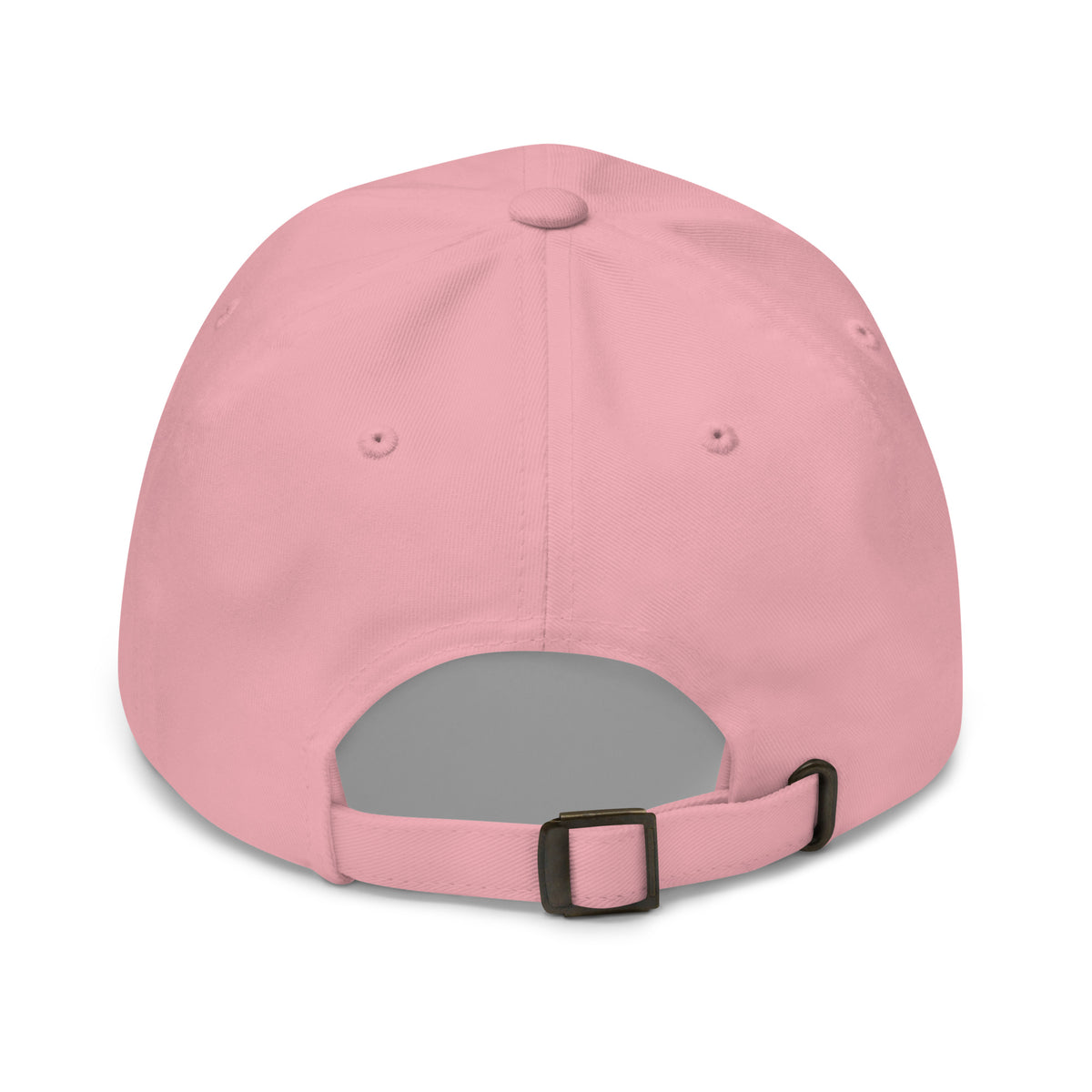 Spiritual Gangster design in black lettering, with angel wings and a halo, on a pink dad hat, back view