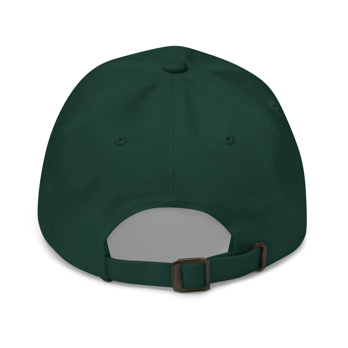 Spiritual Gangster design with angel wings and a halo, on a spruce dad hat, back view