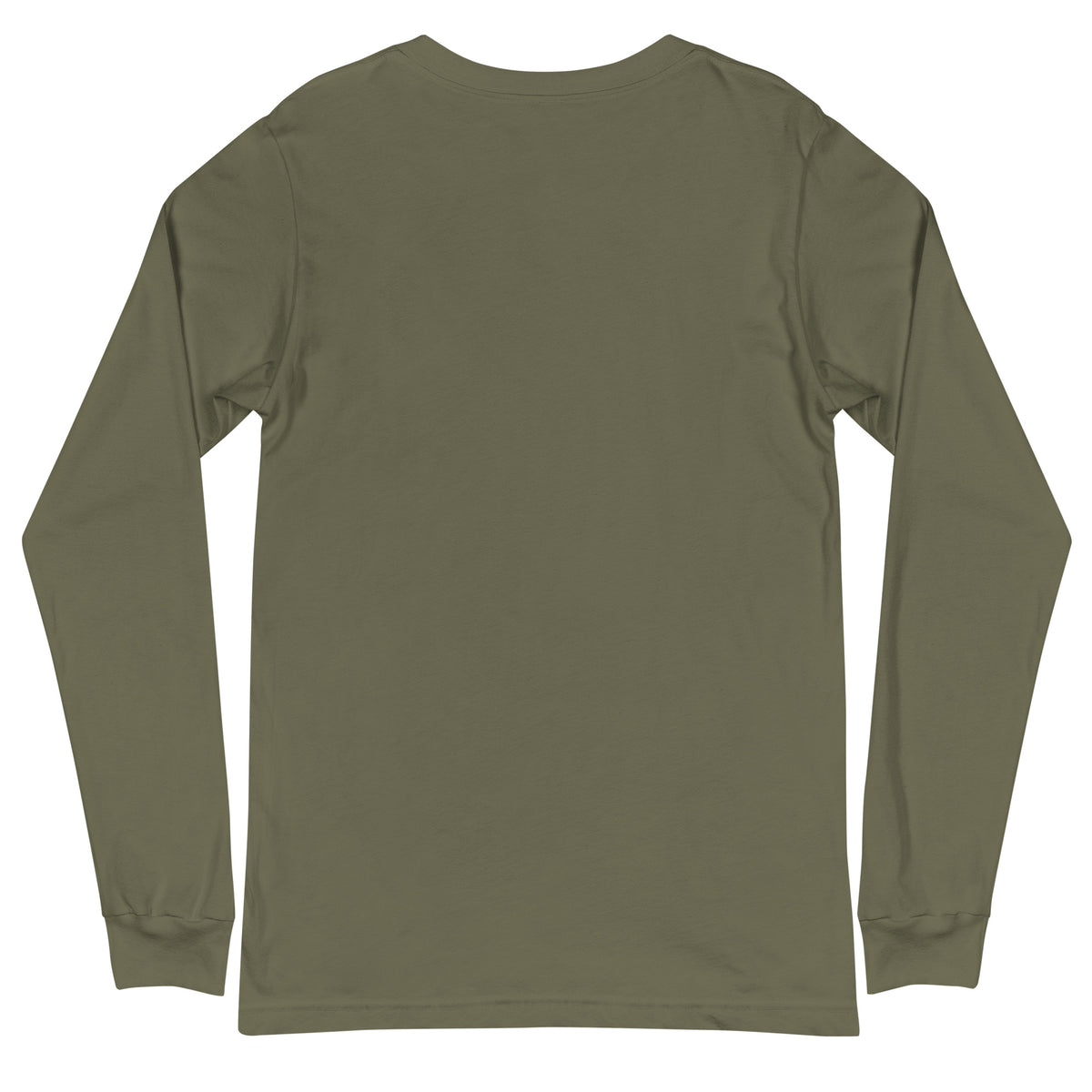 Your Thoughts Shape Your Reality unisex long sleeve tee in military green, back view, showing the plain reverse.