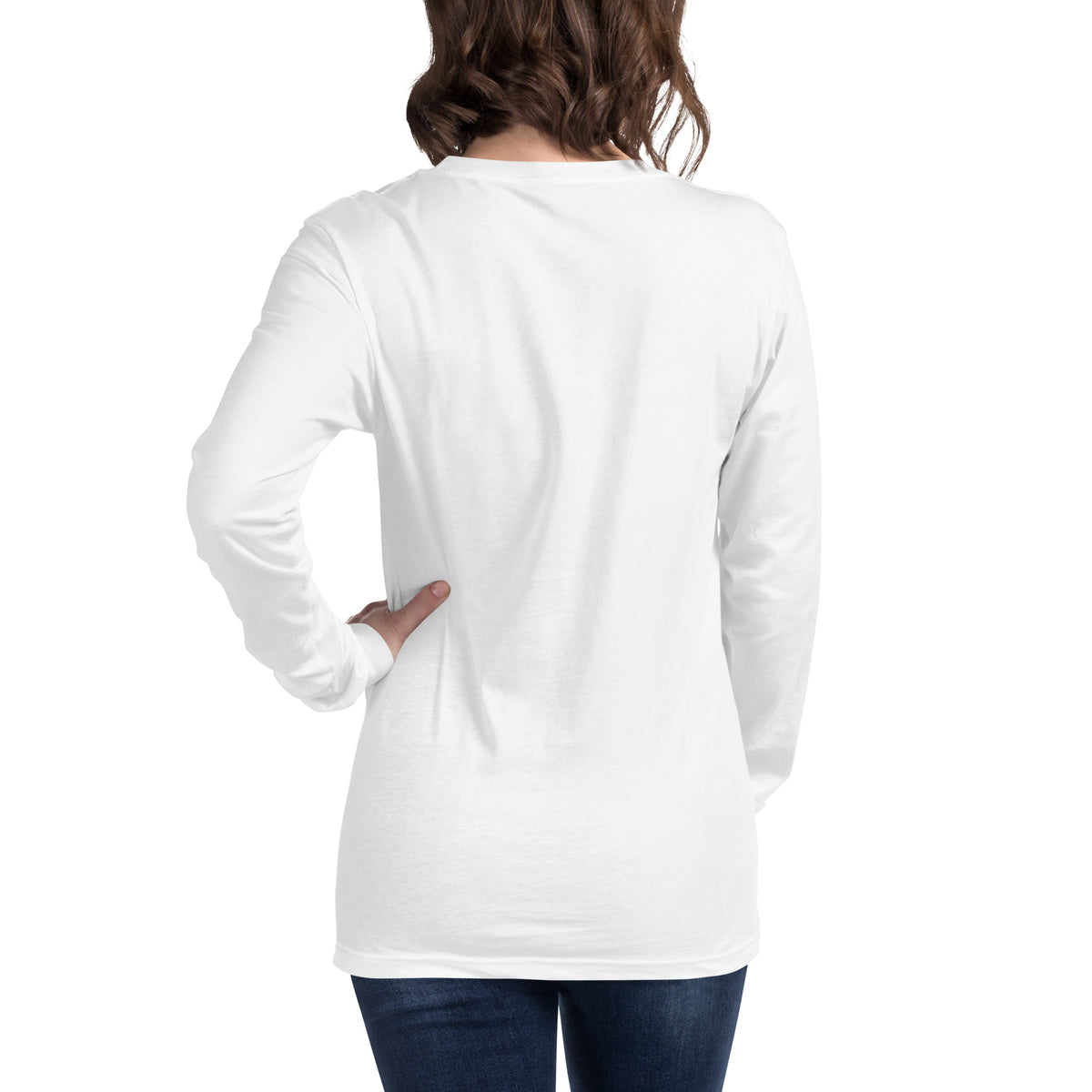 I Am Magic design with a gold lotus, Be Magical collection, on a white unisex long sleeve tee, back view