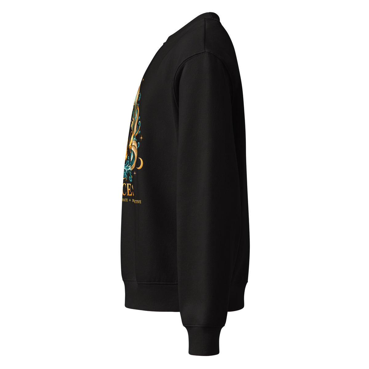 Pisces zodiac oversized sweatshirt in black, left side view
