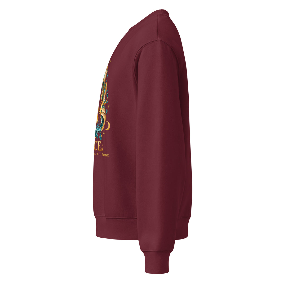 Pisces zodiac oversized sweatshirt in maroon, left side view