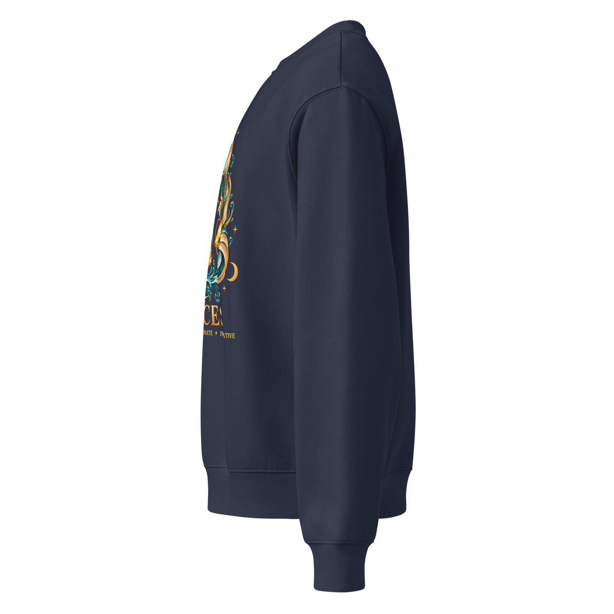 Pisces zodiac oversized sweatshirt in navy, left side view