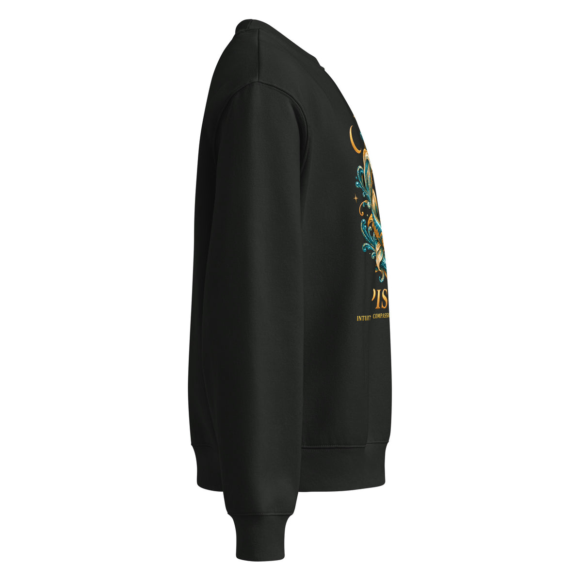 Pisces zodiac oversized sweatshirt in vintage black, right side view
