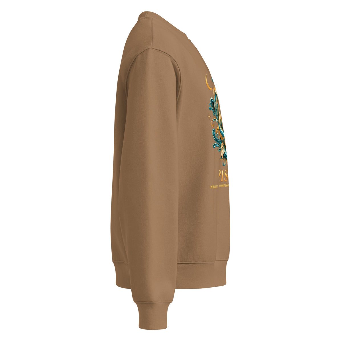 Pisces zodiac oversized sweatshirt in vintage brown, right side view
