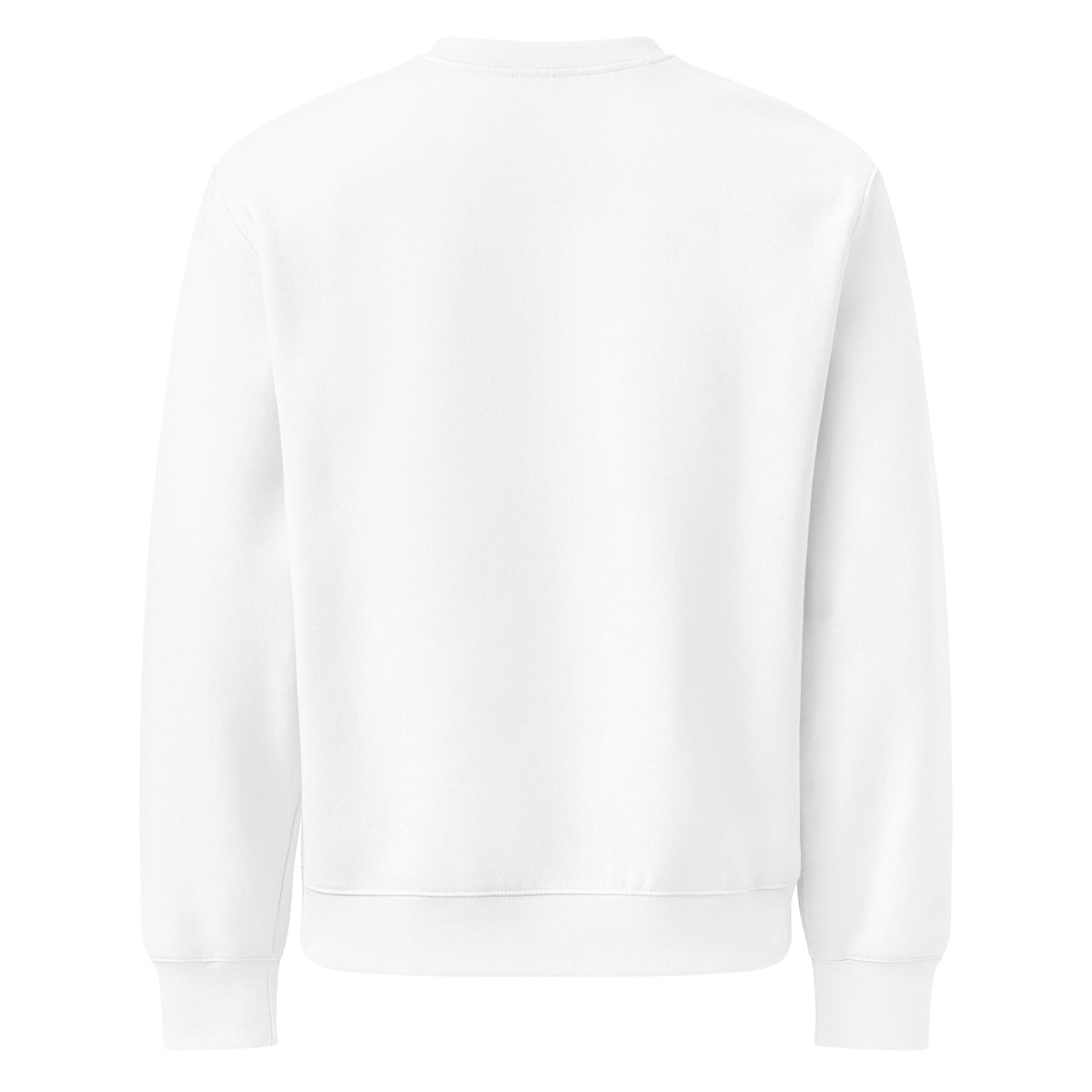 I Am Magic design with a gold sun face, Be Magical collection, on a white oversized heavyweight sweatshirt, back view