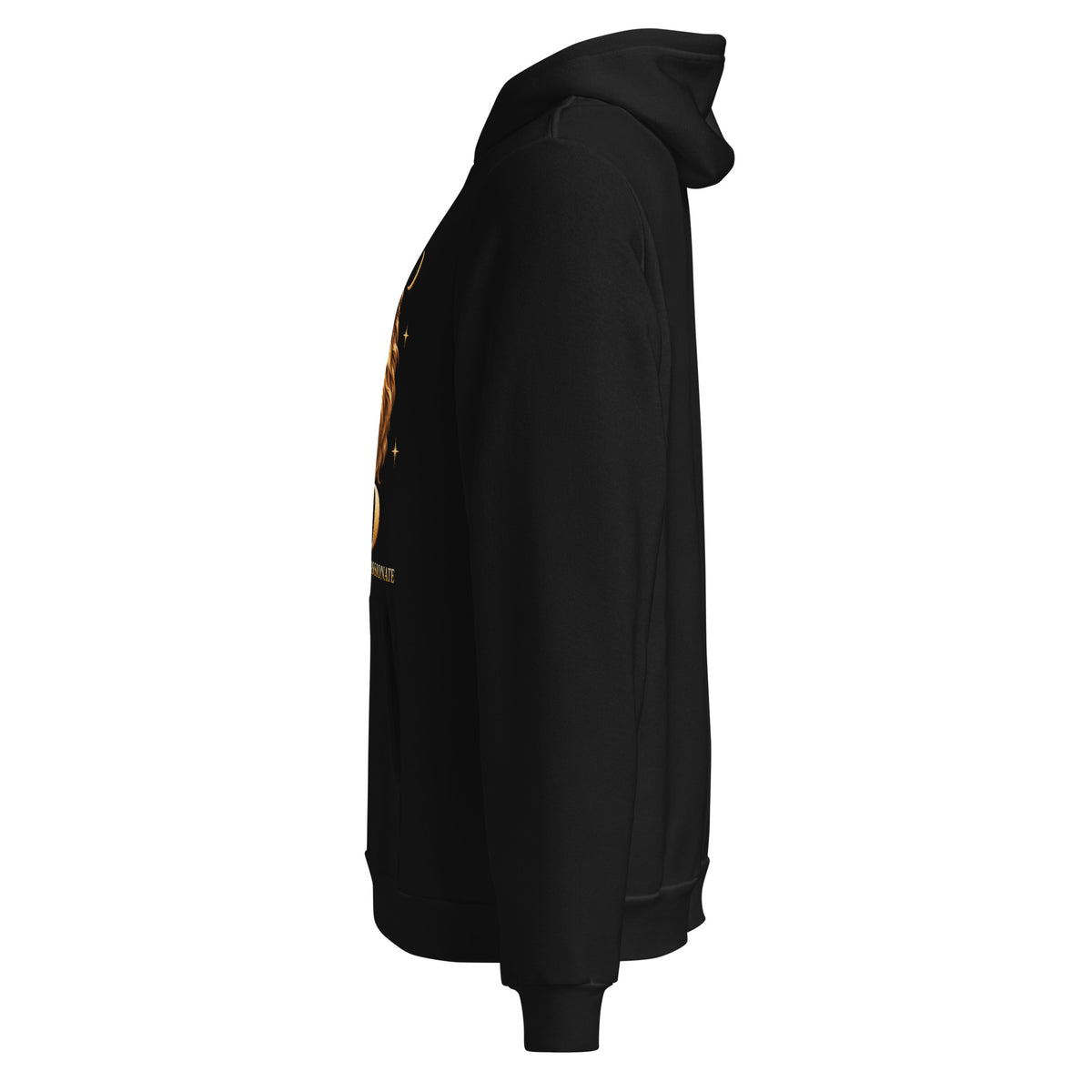 Leo zodiac hoodie in black, left side view