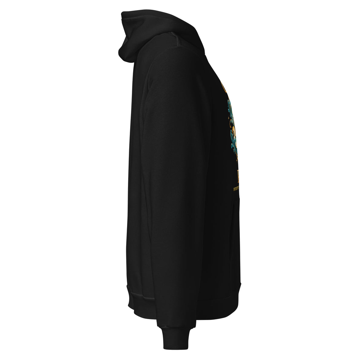 Pisces zodiac hoodie in black, right side view