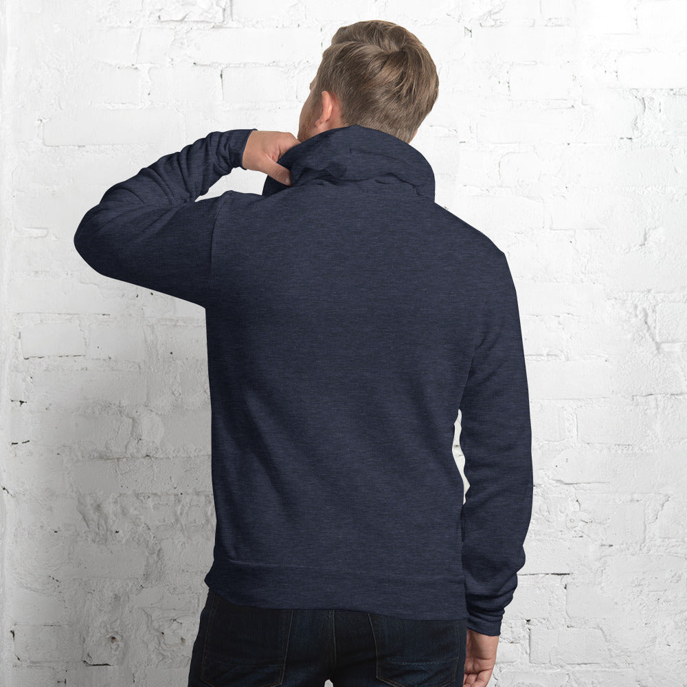 Cancer zodiac hoodie in heather navy, back view