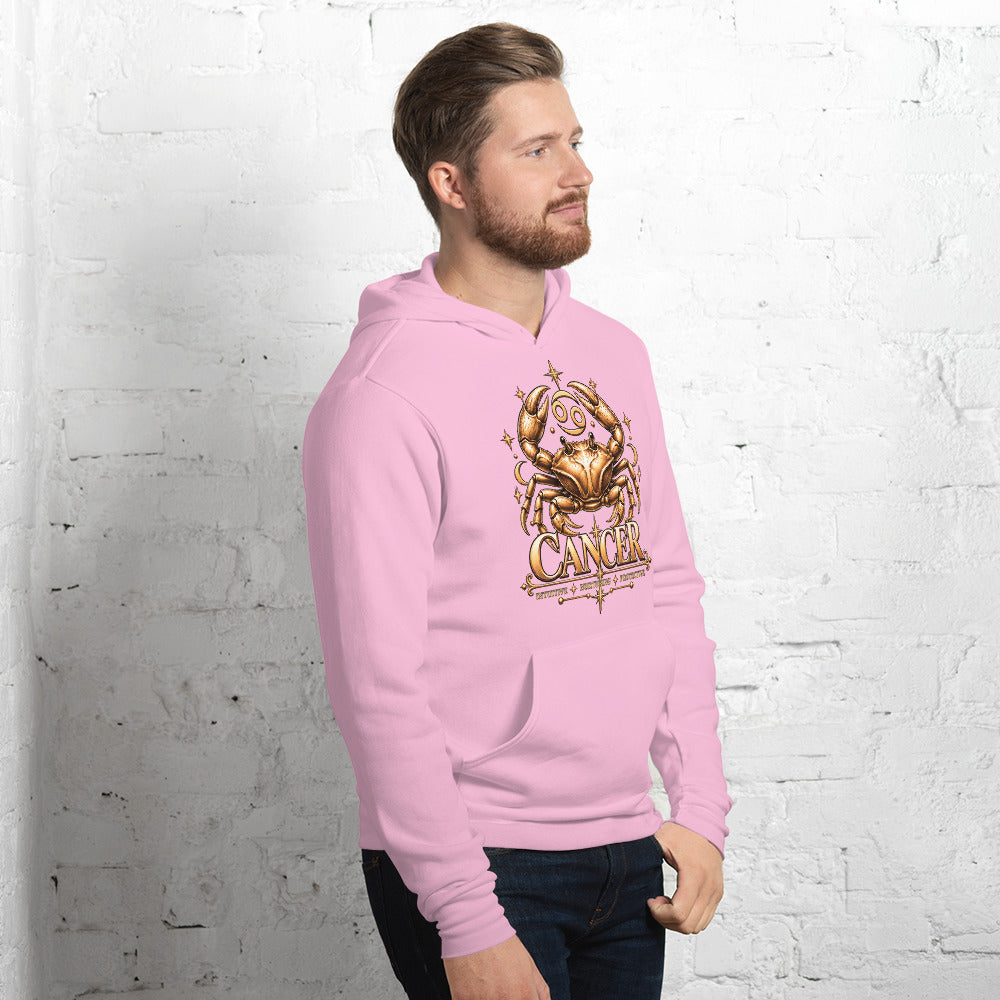 Cancer zodiac hoodie in lilac, front view angled right