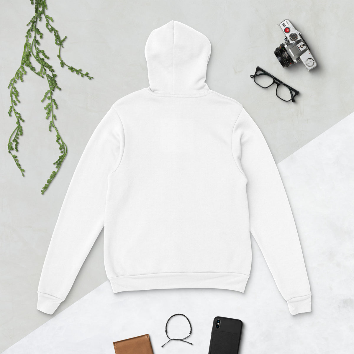 I Am Magic design with a gold sun face, Be Magical collection, on a white unisex pullover hoodie, back view