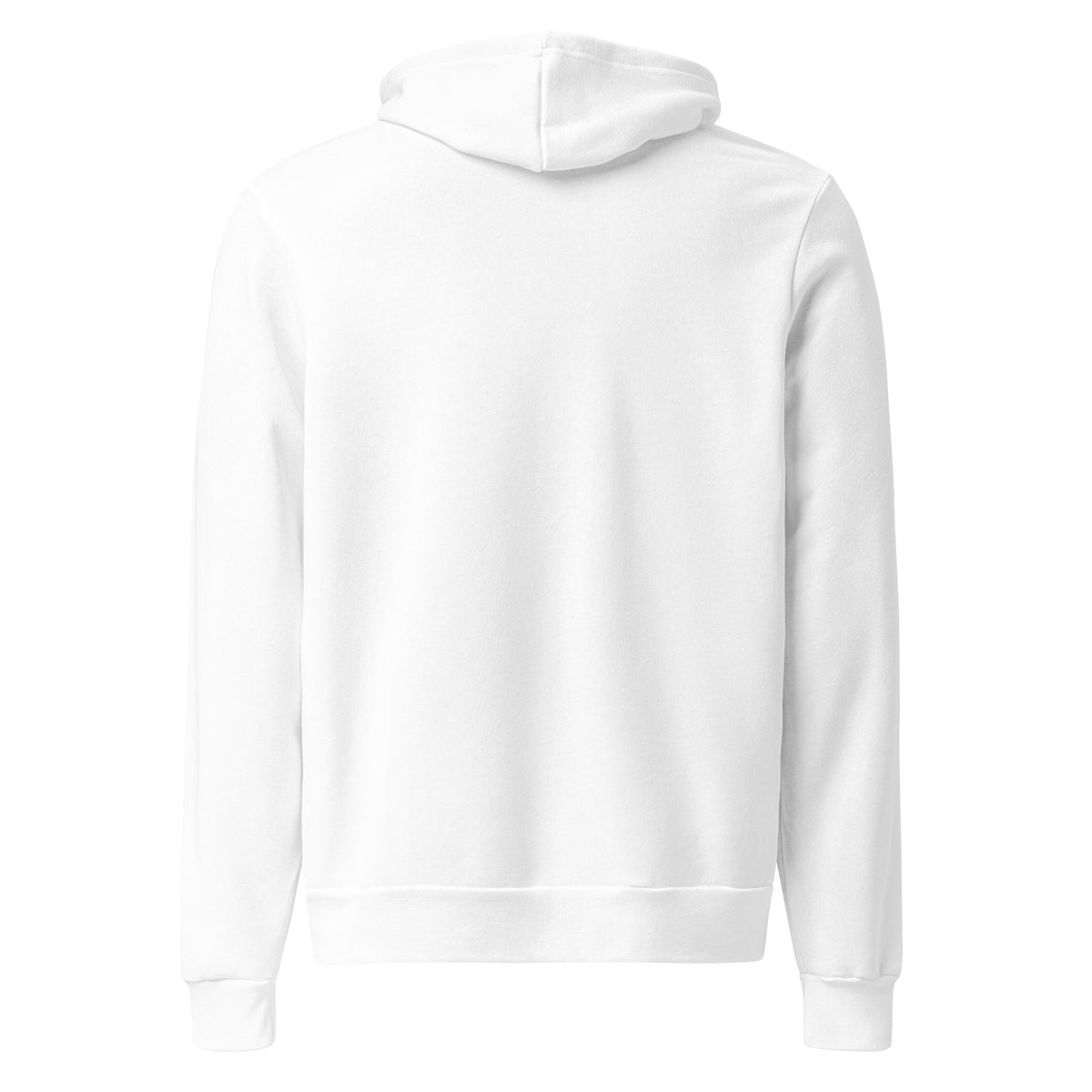 Mostly Harmless whimsigoth design, a potion bottle with a long warning label, on a white unisex pullover hoodie, back view