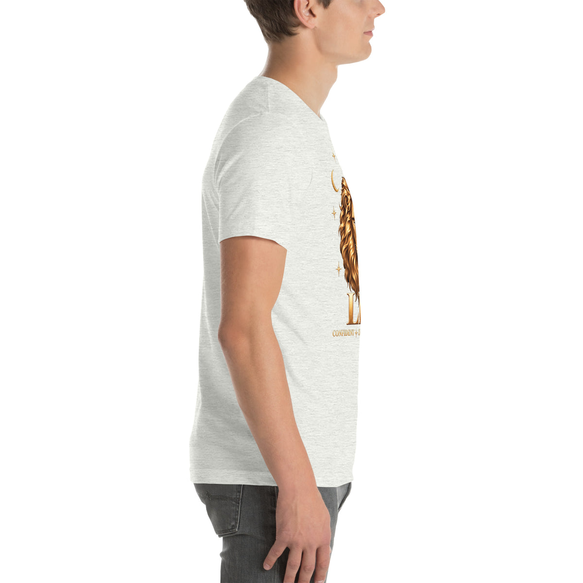 Leo zodiac t-shirt in ash, right side view
