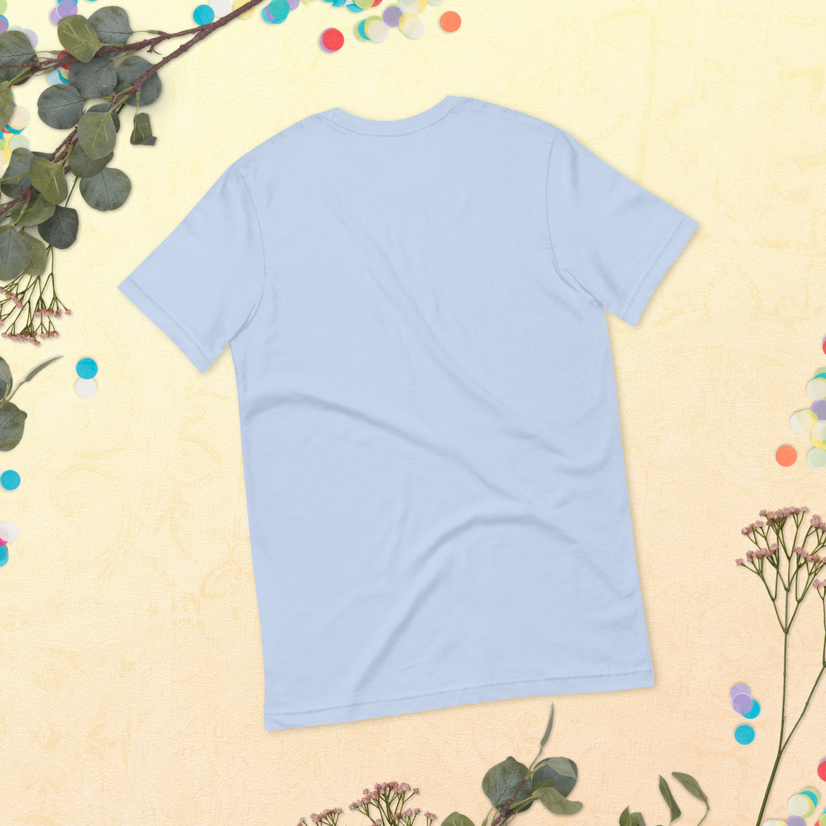 Spirit Whisperer unisex t-shirt in baby blue, back, laid flat, showing the plain reverse.