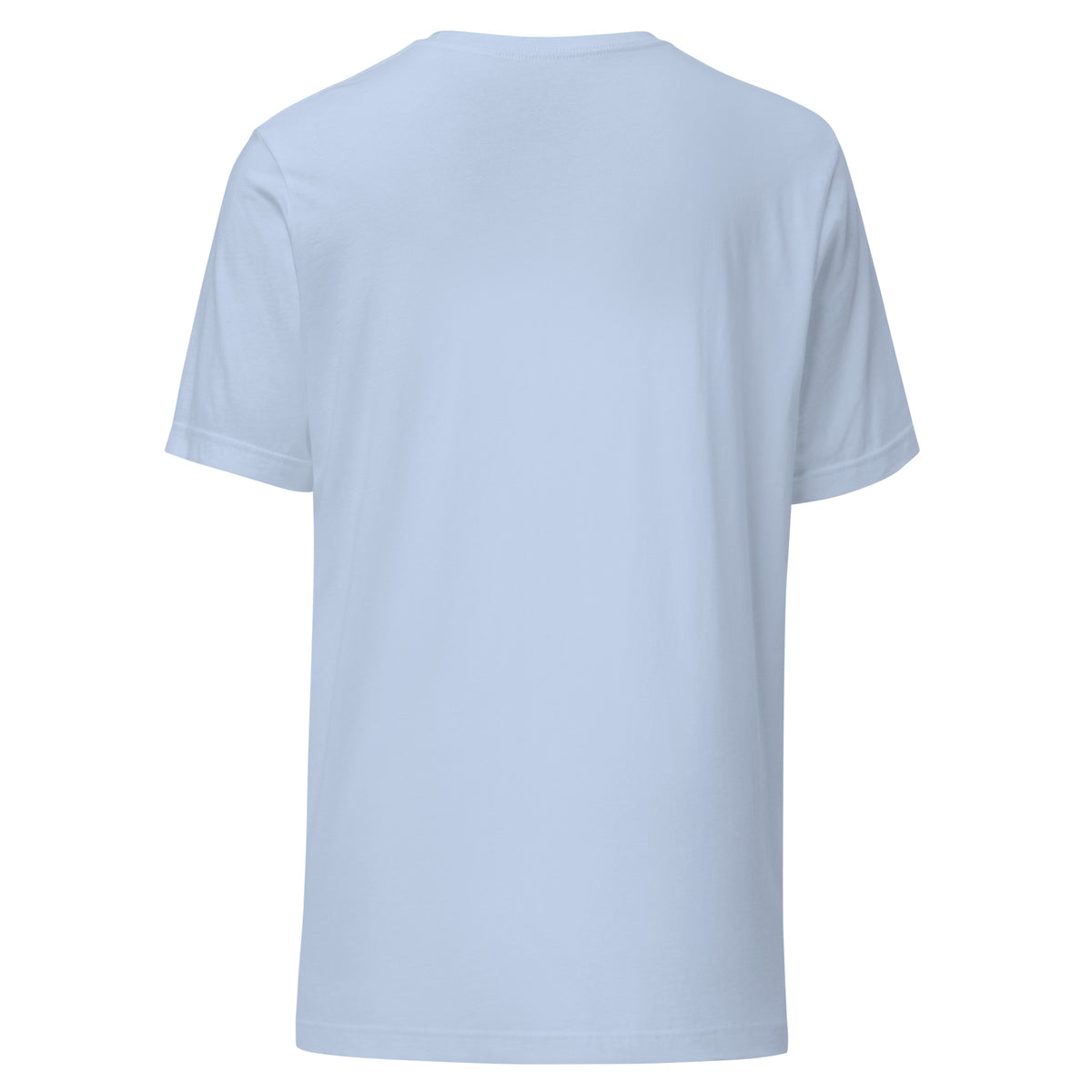Mostly Harmless unisex t-shirt in baby blue, back view