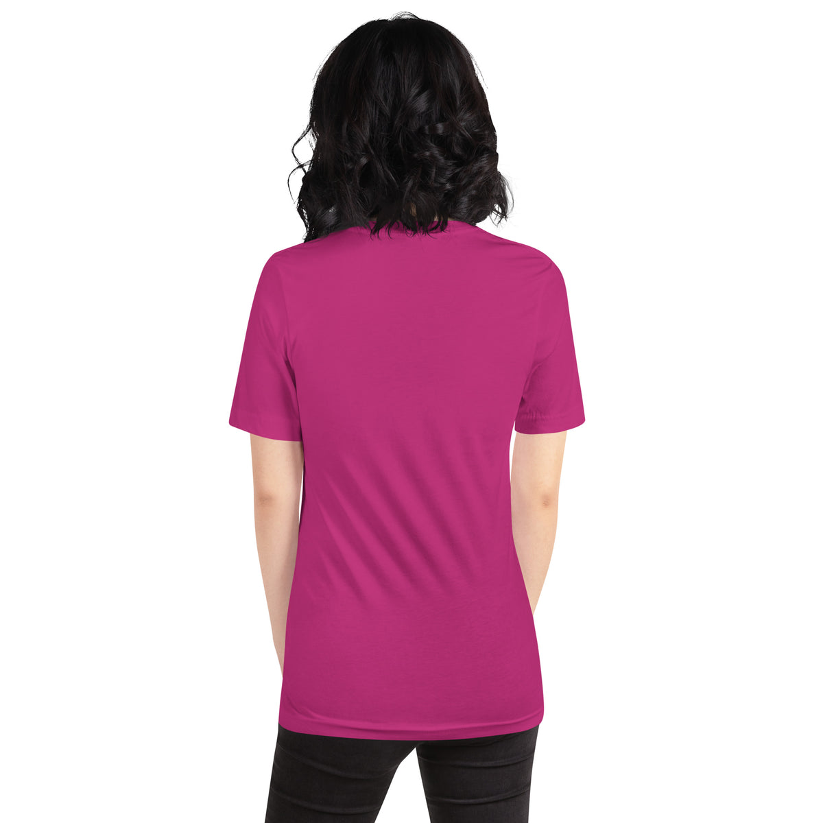 I Am Magic design with a gold lotus, Be Magical collection, on a berry unisex t-shirt, back view