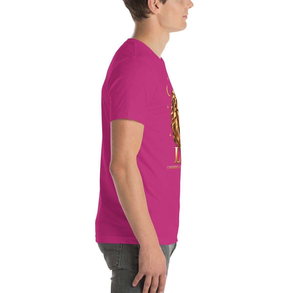 Leo zodiac t-shirt in berry, right side view