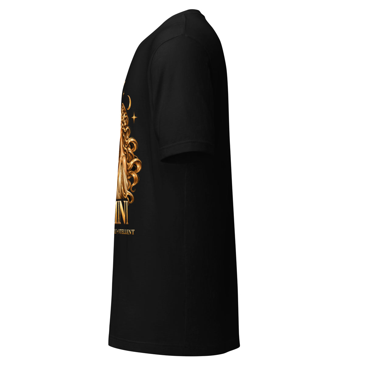 Gemini zodiac t-shirt in black, left side view
