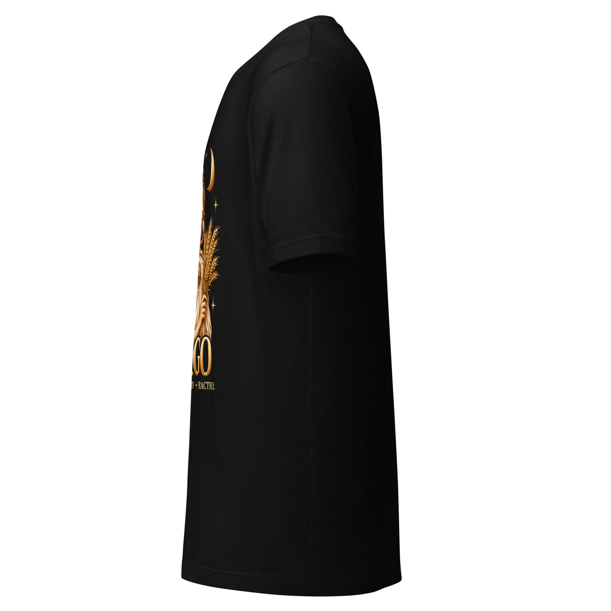 Virgo zodiac t-shirt in black, left side view