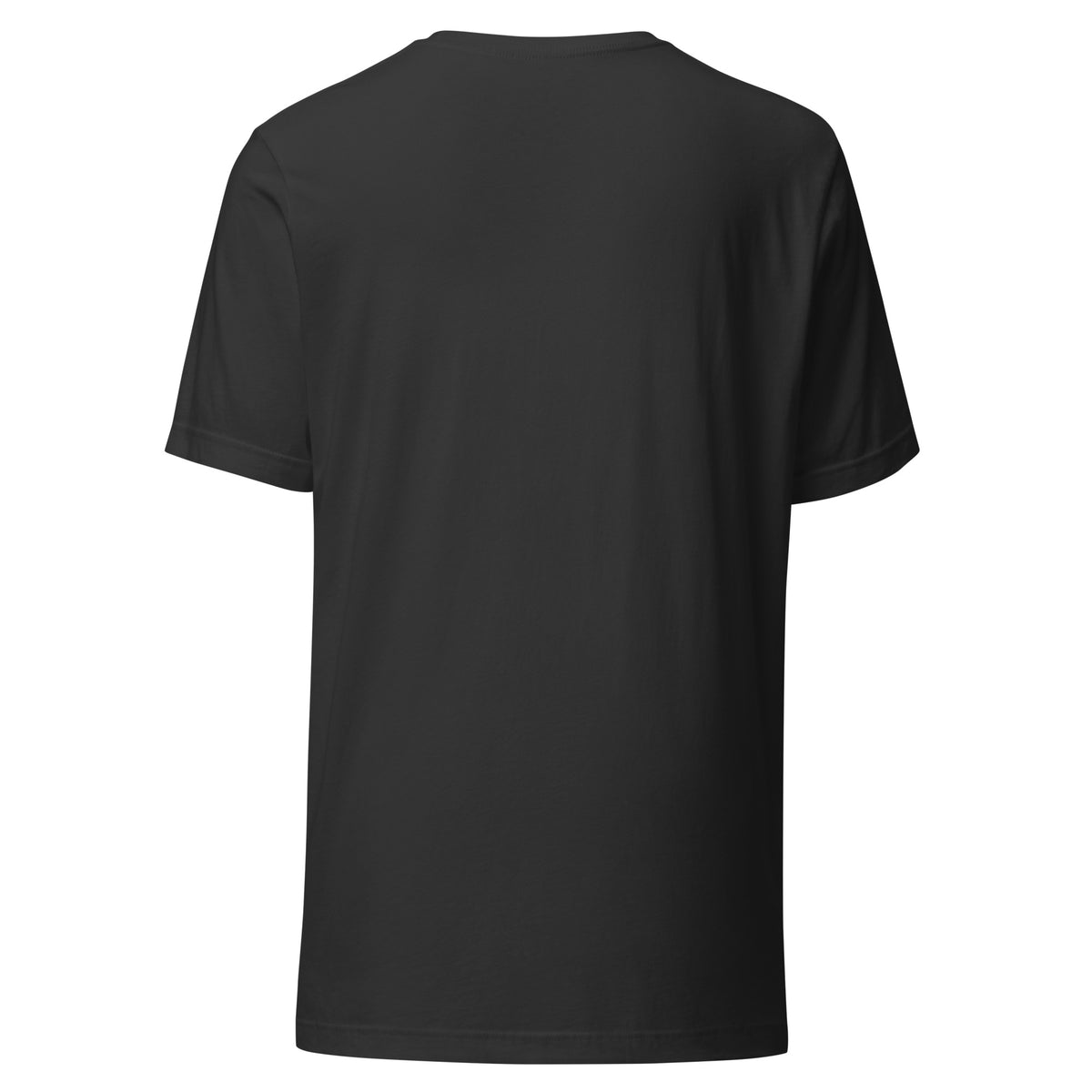 Mostly Harmless unisex t-shirt in dark grey, back view