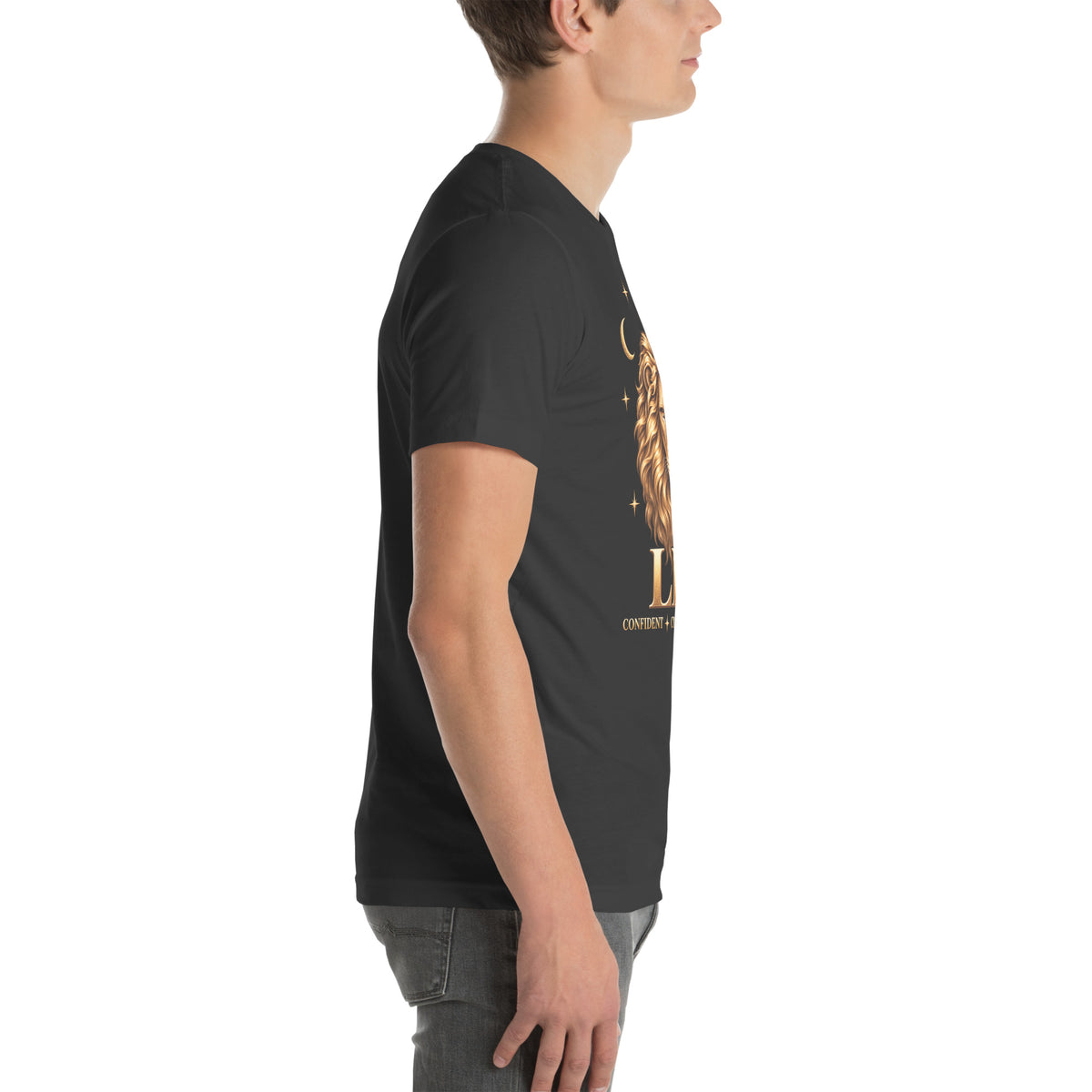 Leo zodiac t-shirt in dark grey, right side view