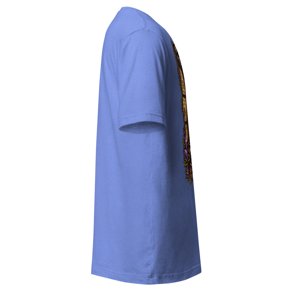 My Apothecary Has Trust Issues design on a heather columbia blue unisex t-shirt, right side view