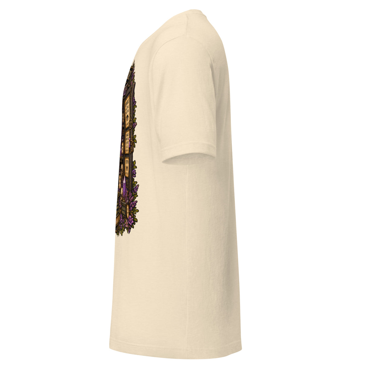 My Apothecary Has Trust Issues design on a heather natural unisex t-shirt, left side view