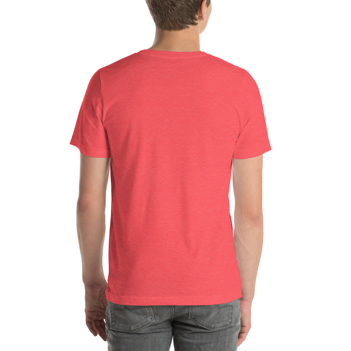 Trust the Signs design, a receipt from the Universe listing the angel numbers and their meanings, with a crystal ball and a candle, on a heather red unisex t-shirt, back view