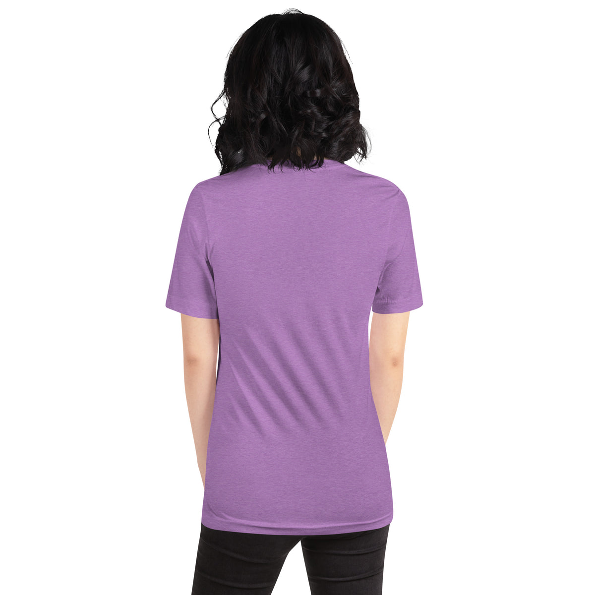I Am Magic design with a gold lotus, Be Magical collection, on a heather team purple unisex t-shirt, back view