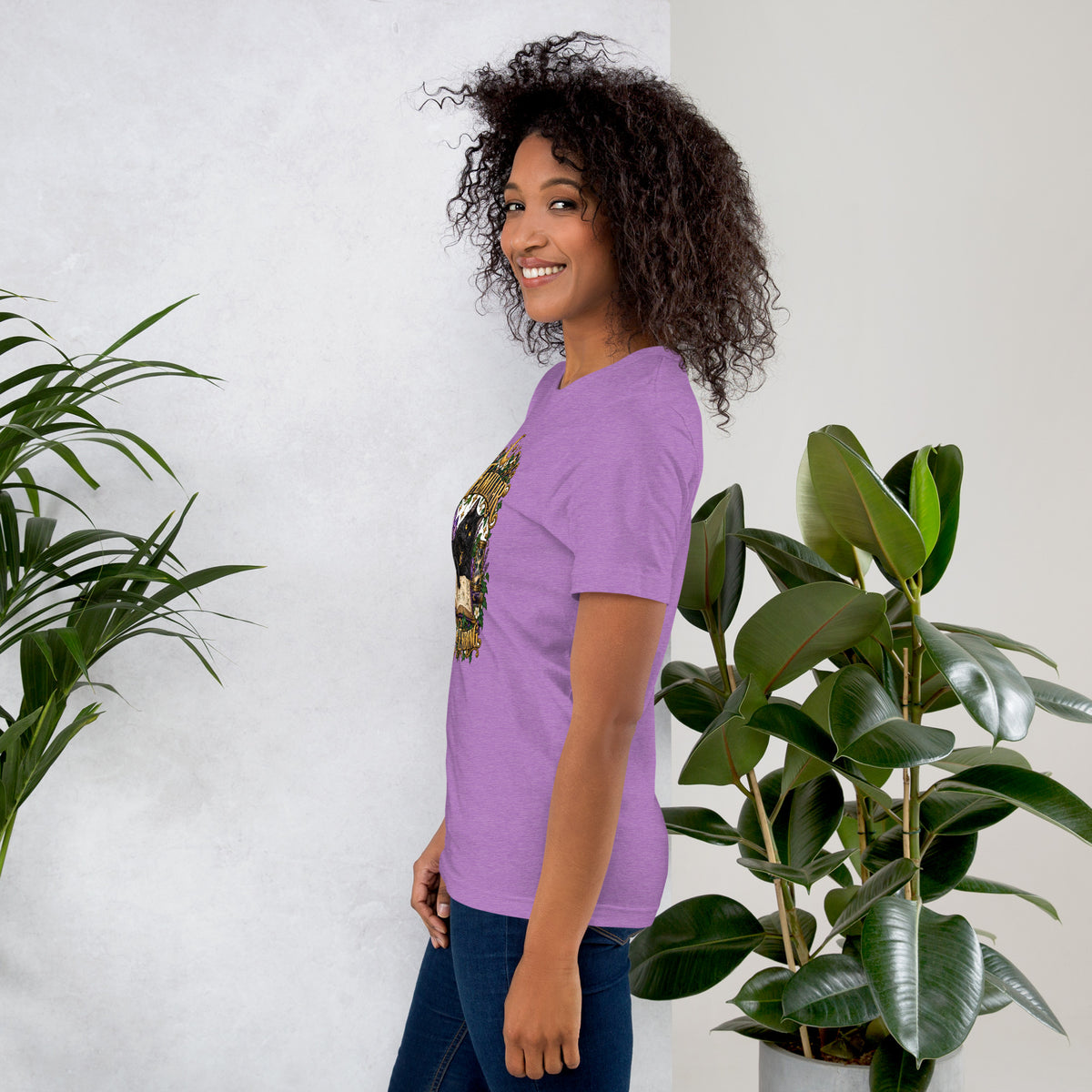 Kismet, Some Things Are Meant To Find You design, on a heather team purple unisex t-shirt, left side view