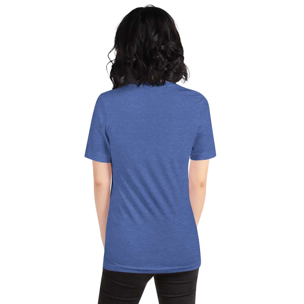 I Am Magic design with a gold lotus, Be Magical collection, on a heather true royal unisex t-shirt, back view