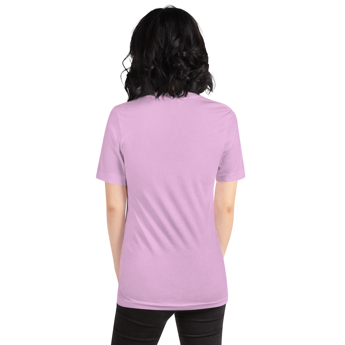 I Am Magic design with a gold lotus, Be Magical collection, on a lilac unisex t-shirt, back view