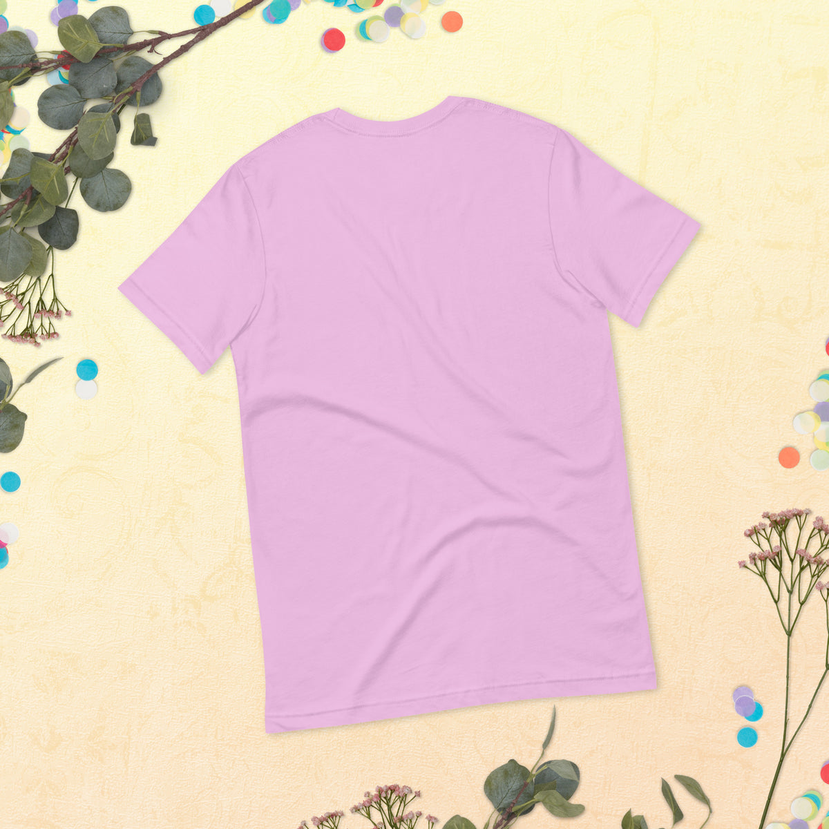 Spirit Whisperer unisex t-shirt in lilac, back, laid flat, showing the plain reverse.