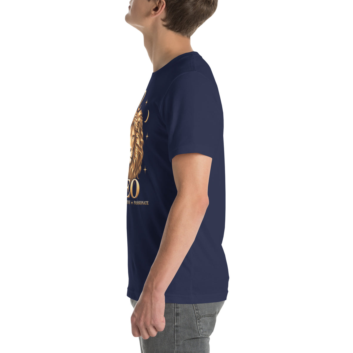 Leo zodiac t-shirt in navy, left side view