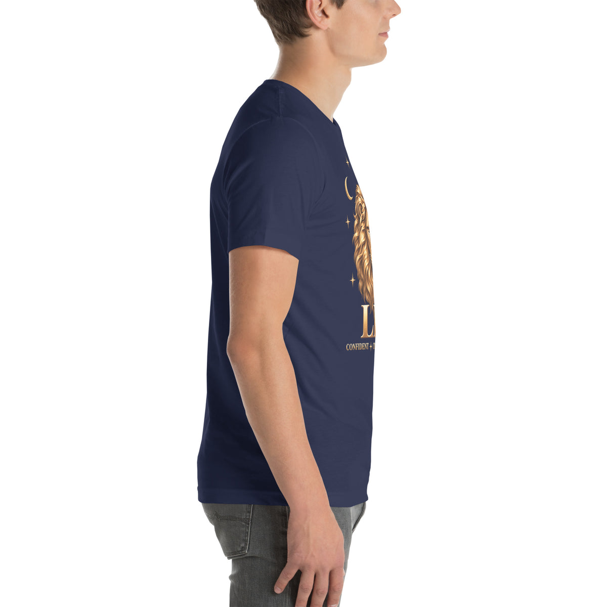 Leo zodiac t-shirt in navy, right side view