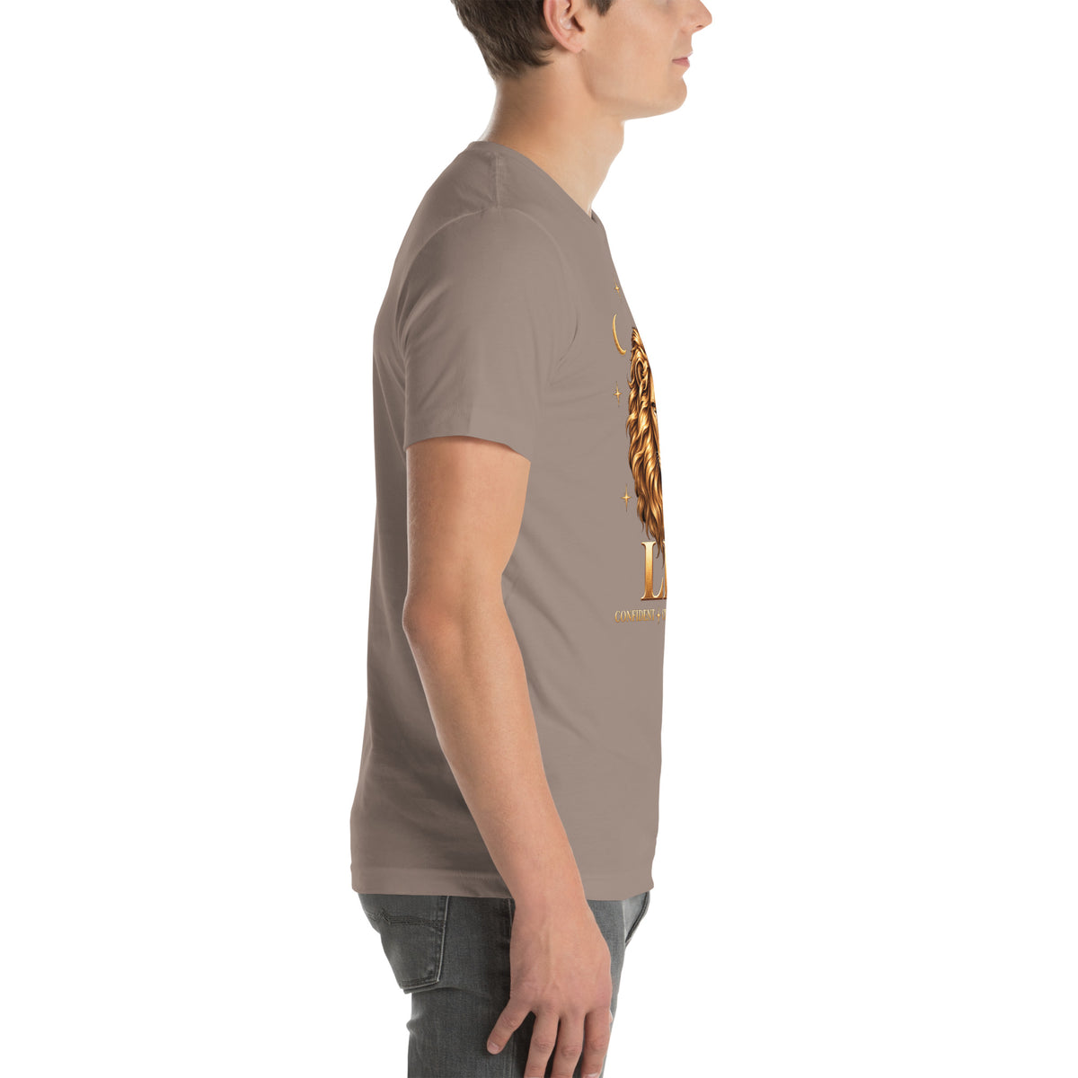 Leo zodiac t-shirt in pebble, right side view
