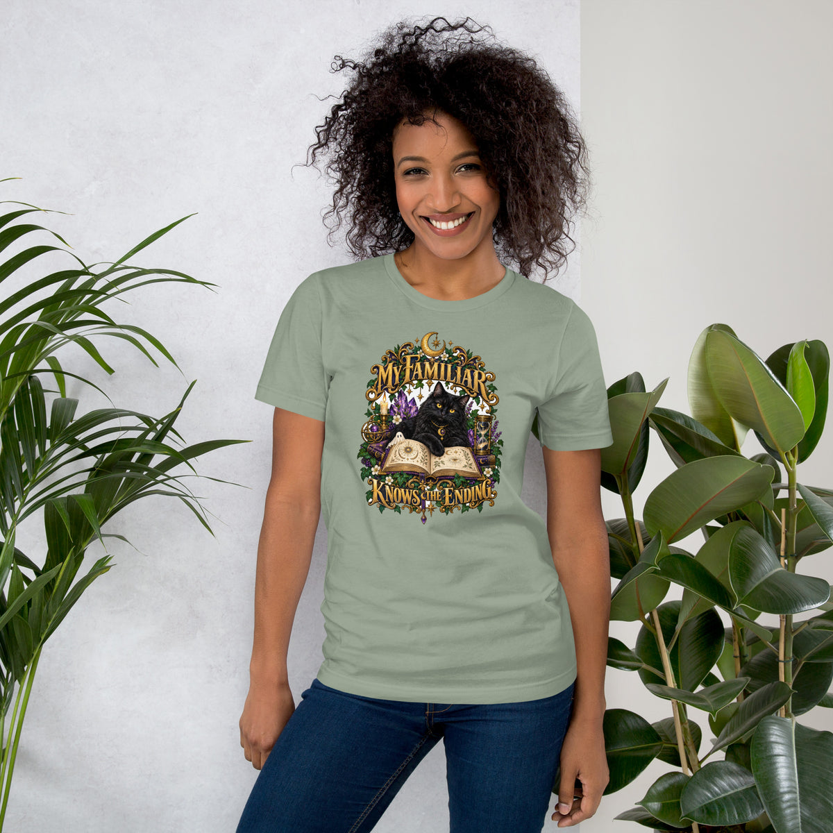 Kismet, Some Things Are Meant To Find You design, on a sage unisex t-shirt, front view