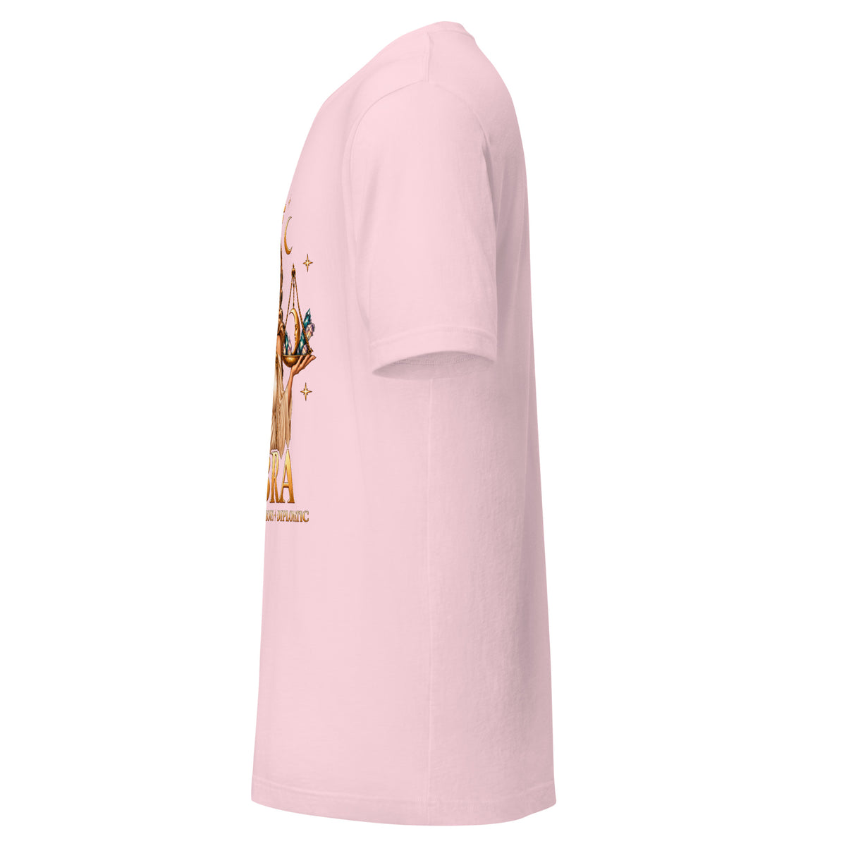 Libra zodiac t-shirt in soft pink, left side view