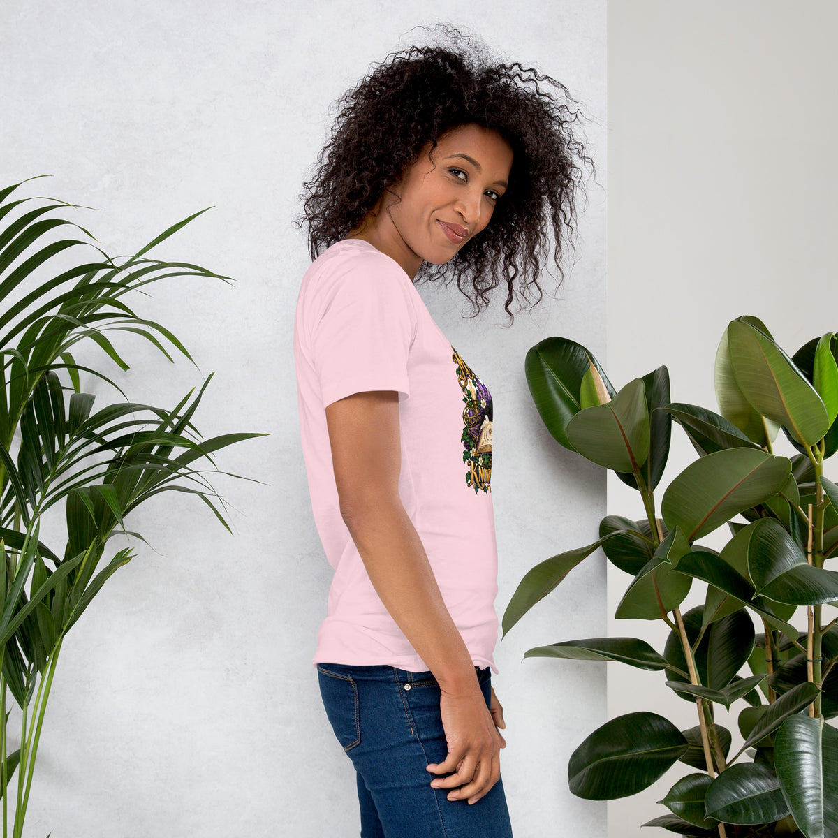 Kismet, Some Things Are Meant To Find You design, on a soft pink unisex t-shirt, right side view