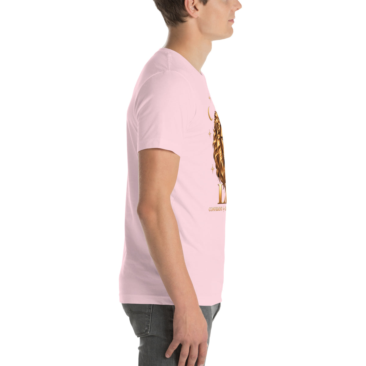 Leo zodiac t-shirt in soft pink, right side view