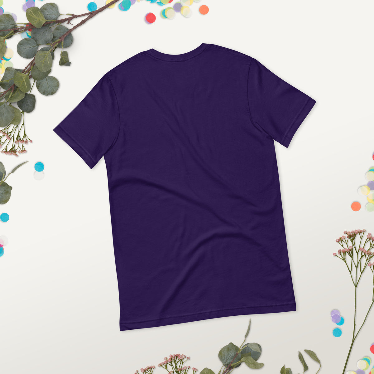 Spirit Whisperer unisex t-shirt in team purple, back view worn, showing the plain reverse.