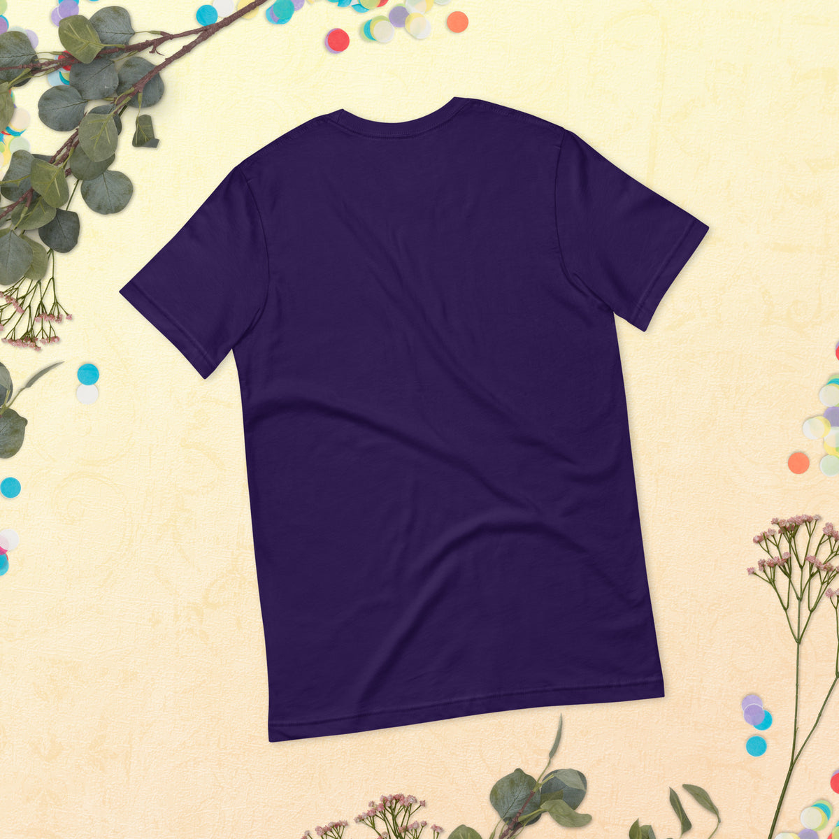 Spirit Whisperer unisex t-shirt in team purple, back, laid flat, showing the plain reverse.