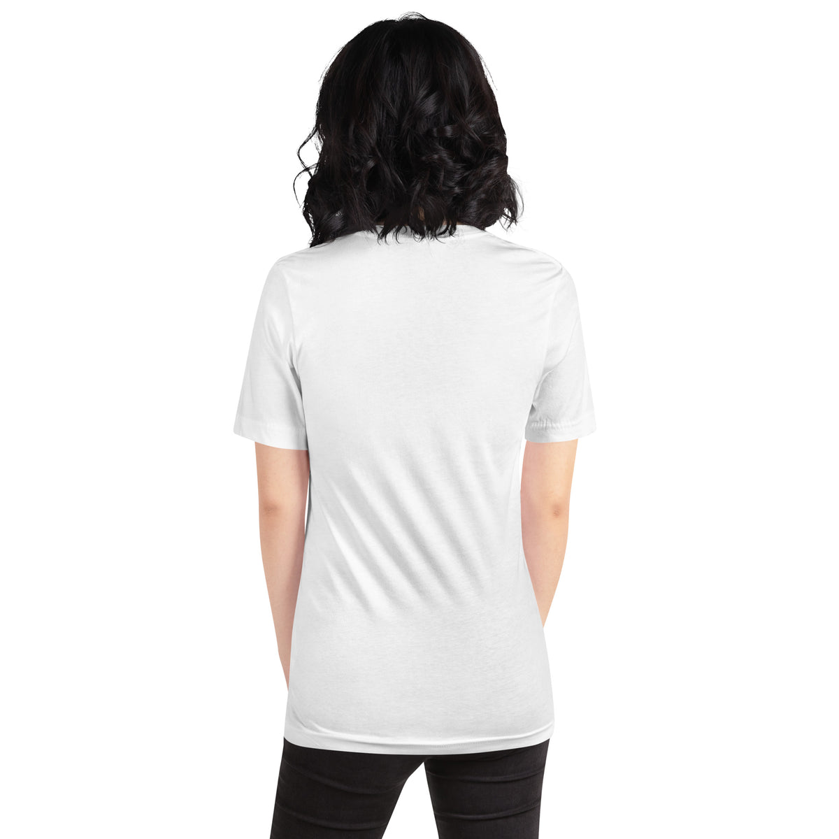 I Am Magic design with a gold lotus, Be Magical collection, on a white unisex t-shirt, back view