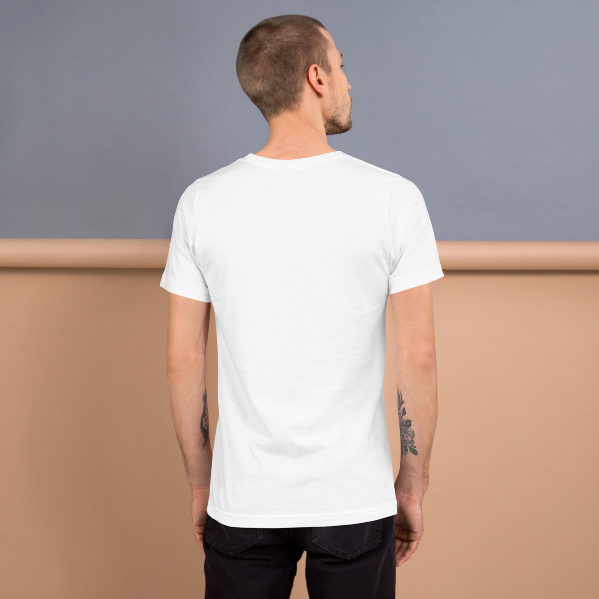As Above, So Below astrology zodiac white unisex t-shirt, back view, design printed on the front